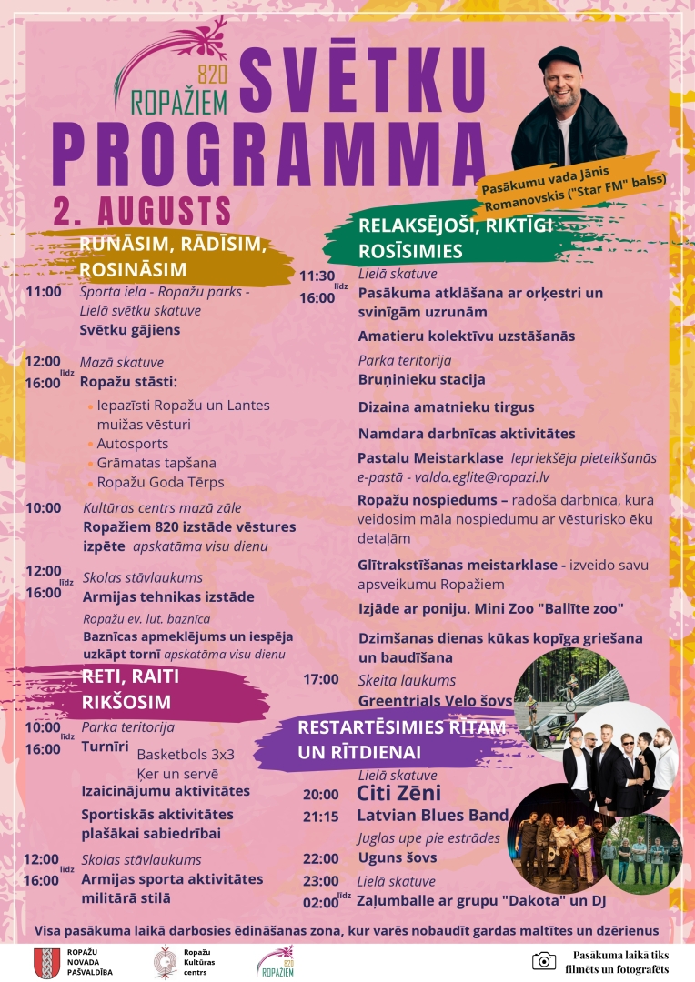 Ropažiem 820 svētku programma, 02.08.2025.