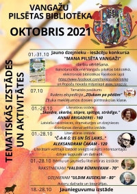 Izstādes un aktivitātes oktobrī Vangažu bibliotēkā