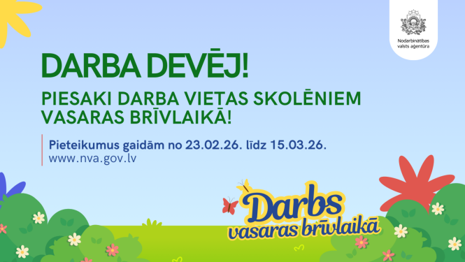 NVA uzsāk darba devēju pieteikumu pieņemšanu skolēnu nodarbinātības pasākuma īstenošanai 2026. gada vasarā