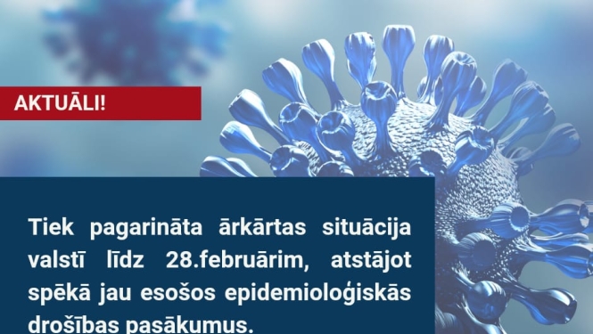 Ārkārtējā situācija pagarināta līdz 28.februārim