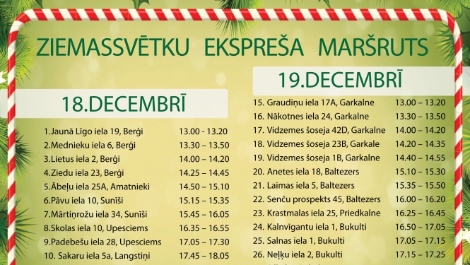 Ziemassvētku vecīša ekspresis Garkalnes pagastā, 18., 19. decembrī