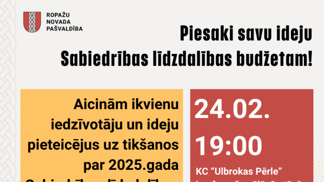 Aicinām uz tikšanos par sabiedrības līdzdalības budžetu