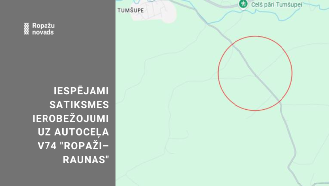 karte ar ceļa posmu, kas tiks ierobežots