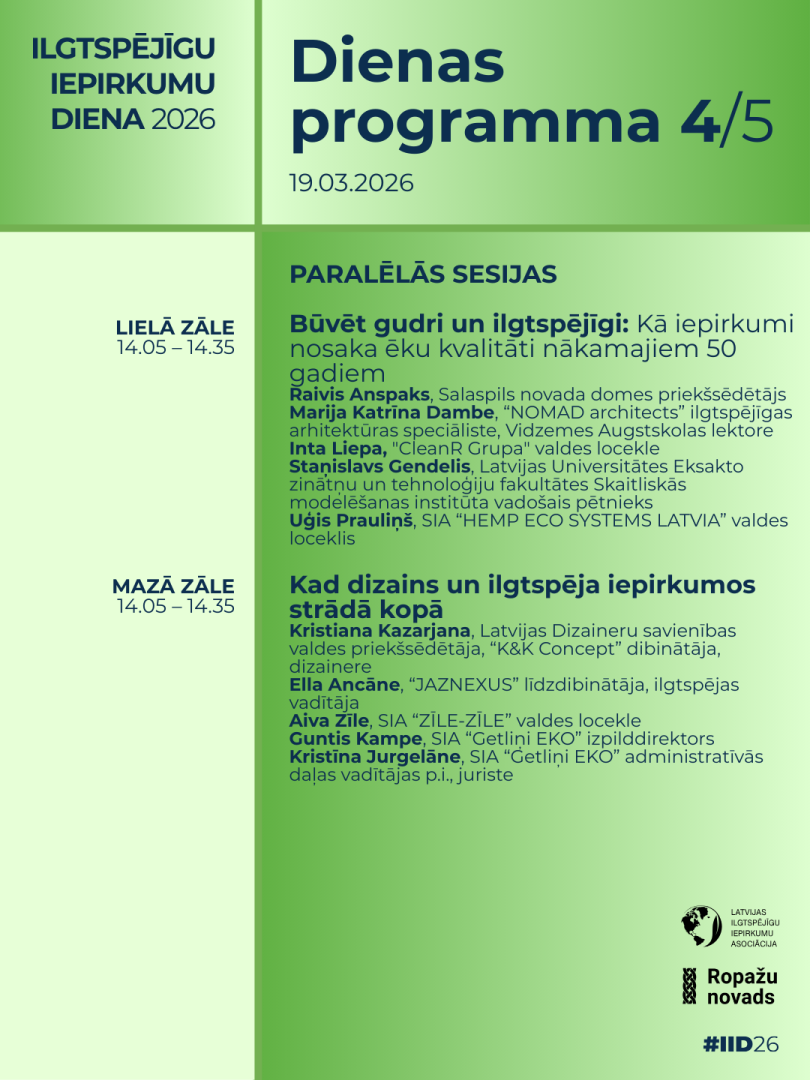 "Ilgtspējīgu iepirkumu diena 2026", programmas afiša