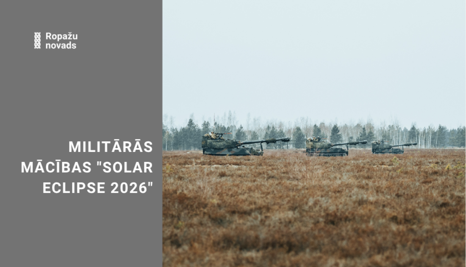 militārās mācības "Solar Eclipse 2026", bildē: tanks, kas brauc pa pļavu pavasarī